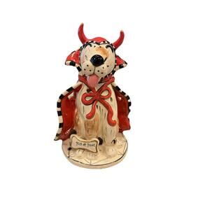 Blue Sky Clayworks Halloween Trick Or Treat Dog Devil TeaLight Holder 10” EUC